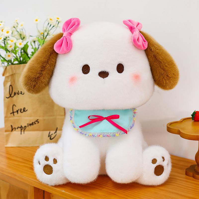 New bow puppy plush toy cute soft cute puppy doll high value doll girl birthday gift