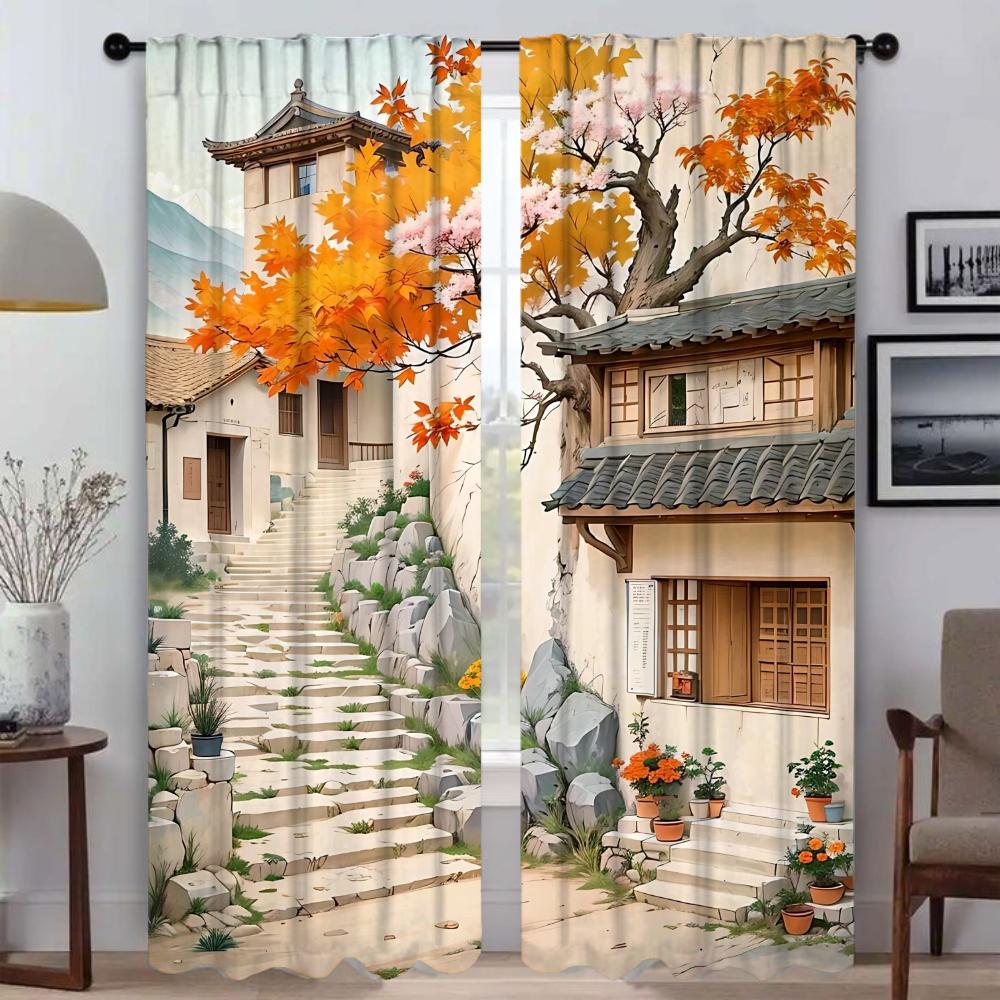 Cortinas Mosquiteiras 2 Peças The Autumn Days Shades Cortinas de Interior para Sala de Estar Tule para Quarto Cortina Blackout
