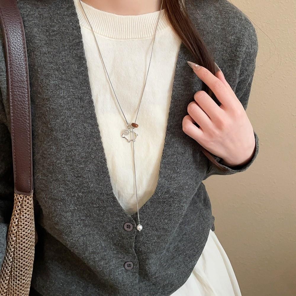 Geometric Y-Shaped Necklace Silver Color Charm Choker Necklaces New Sweater Chain Gifts