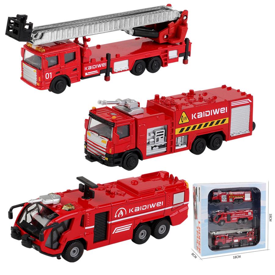 KDW Metal Airport Fire Truck Toy Set - Rescue Ladder & Water Tank Model for Kids