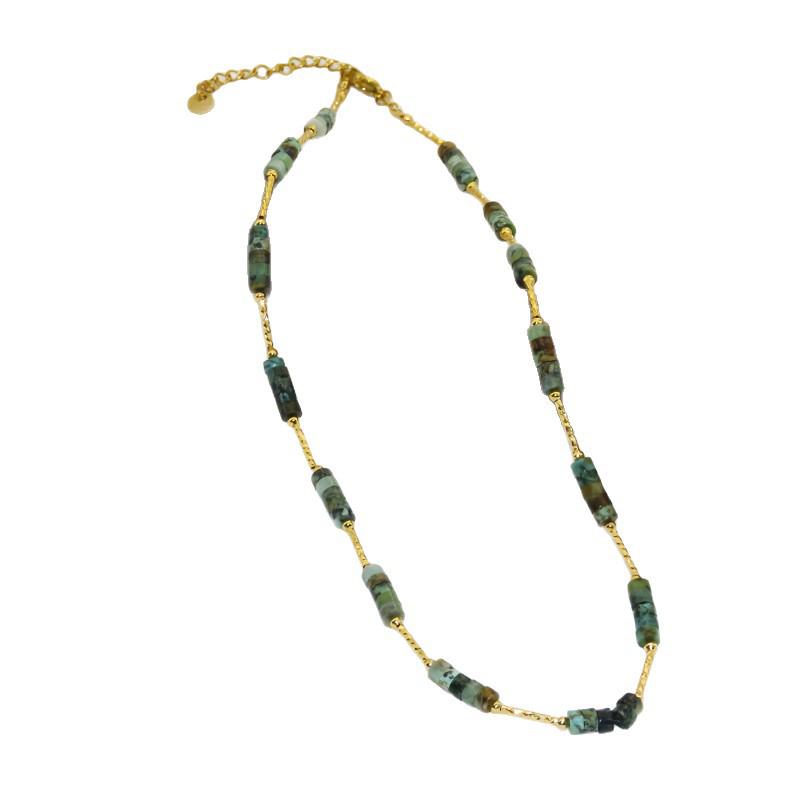 Tigerauge Perlenkette: Hochwertige Luxus-Claviculakette aus Titanstahl mit Naturstein für Herbst/Winter.