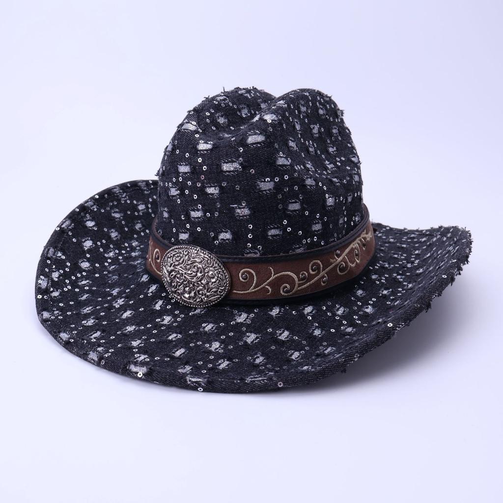 Stylish And High-Quality Old Denim Warped Edge Jazz Hat Can Be Worn In All Seasons, Men'S And Women'S Top Hats, Western Denim Hats