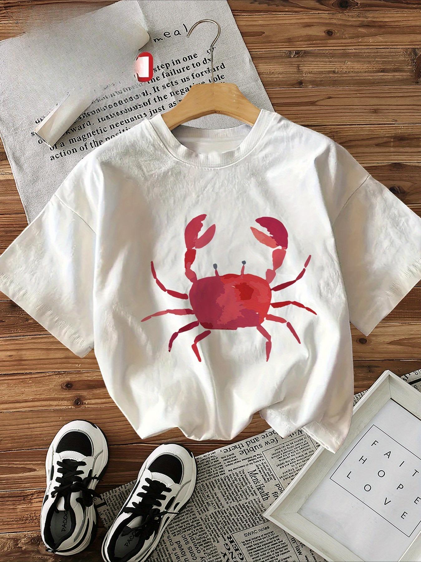 

Crab Pattern Printed TShirt Creative Simple Style ShortSleeve RoundNeck Summer Women Top Casual Soft Tshirt Clothing S