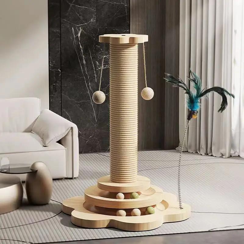 Solid Wood Turntable Cat Toy Sisal Column Claw Grinder Wear-resistant Non-chip Pet Products Cat Climbing Frame Pet Supplies