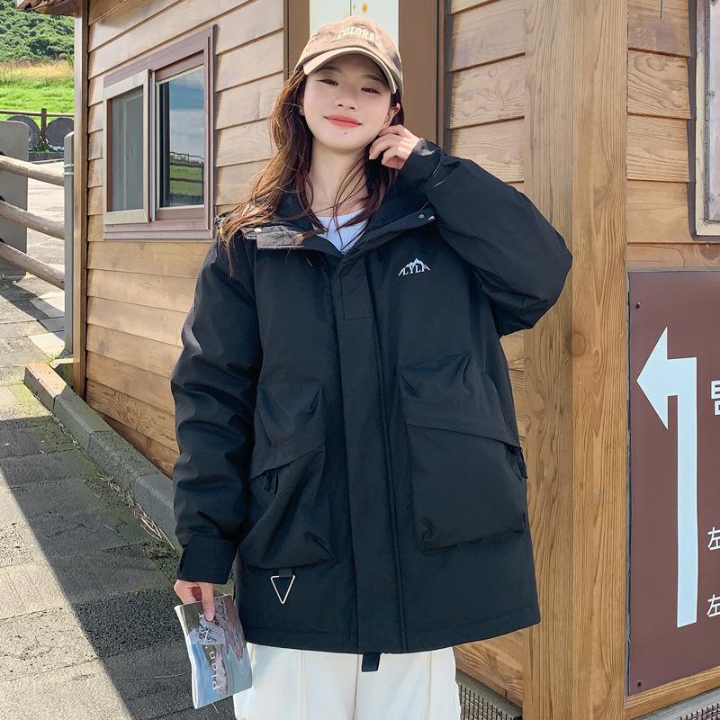 

Уличная куртка-ветровка в стиле рабочей одежды с хлопковой подкладкой для женской зимы, с капюшоном, для студентов, легко садится, износостойкая куртка с хлопковой подкладкой XXXL чёрный