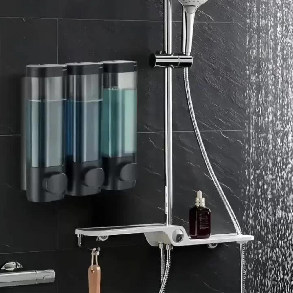 300ML*3 ABS Triple Shampoo and Conditioner Dispenser Wall Mounted Soap Dispenser Shower Gel Dispenser No Drilling for Bathroom