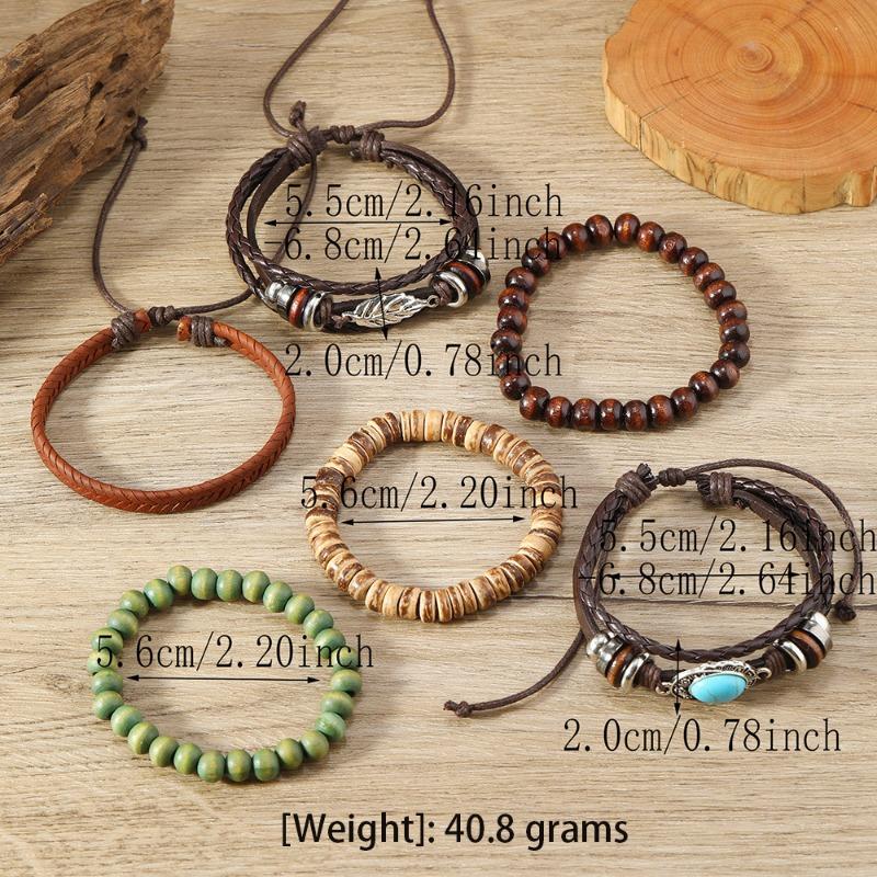 Sommer neues heiß verkaufendes literarisches und retro türkisfarbenes Blätter Holzperlen Perlen personalisiertes handgewebtes Lederarmband