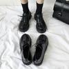 Black Small Leather Shoes Female British Style  Spring And Summer New Retro Thick -Soled Lok Fu Big Head Jk Shoes
