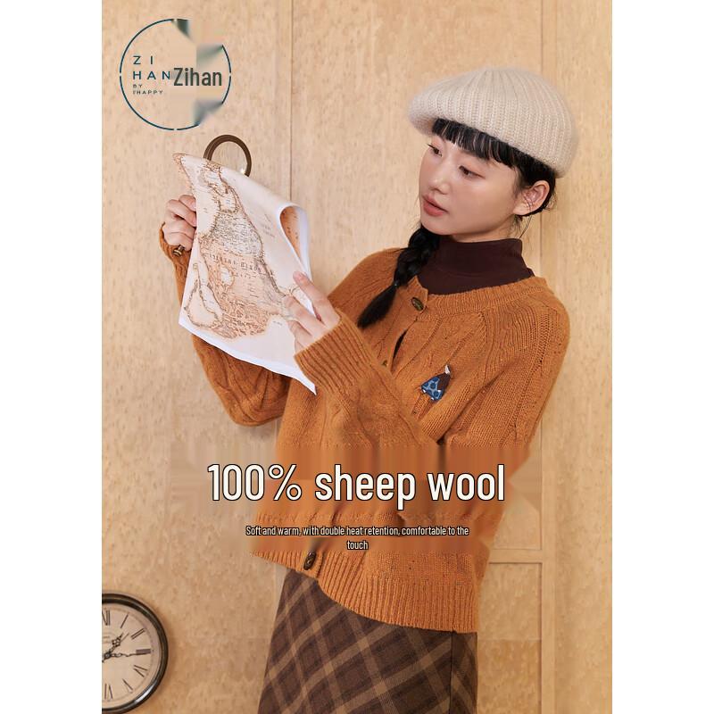 ZIHAN Women s 2024 Winter Short Round Neck Cable Knit Cardigan M