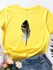 Black Feather Print T Shirt Women Short Sleeve O Neck Loose Tshirt Summer Women Tee Shirt Tops Camisetas Mujer