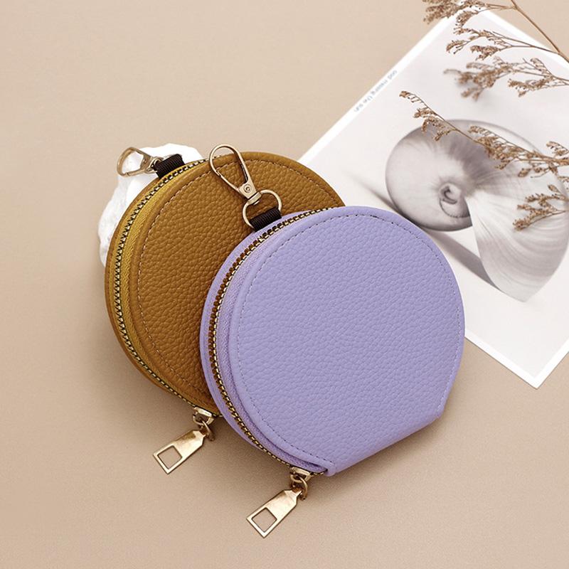 1PC PU Leather Mini Coin Purse Fashion with Chain Multifunctional Zipper Key Holder Bag Round Wallet