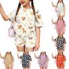 Kids Casual Short Sleeve Shirt and Shorts Set Animal Print Two Piece Outfit Lightweight Comfortable Summer Clothing for Children