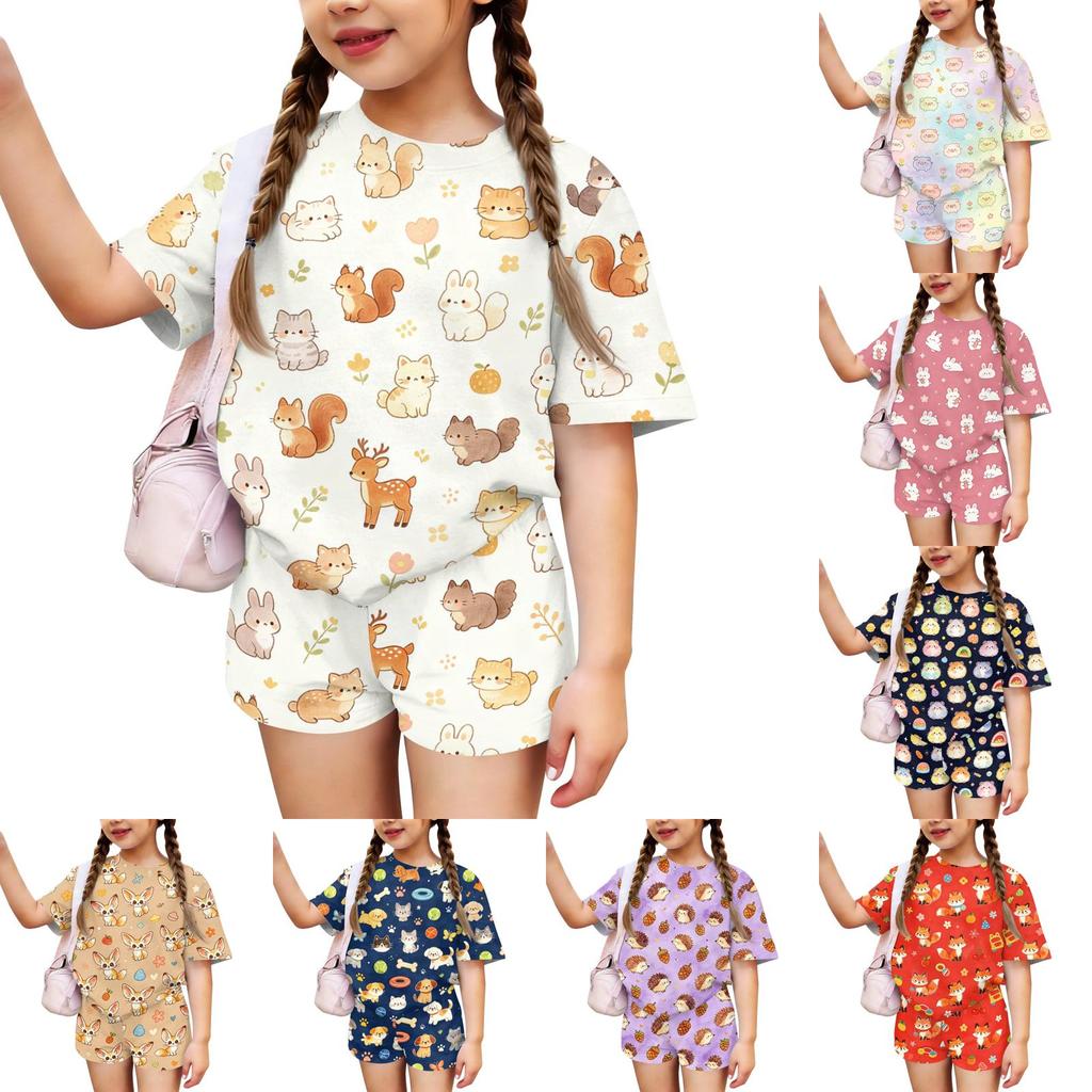 Kids Casual Short Sleeve Shirt and Shorts Set Animal Print Two Piece Outfit Lightweight Comfortable Summer Clothing for Children