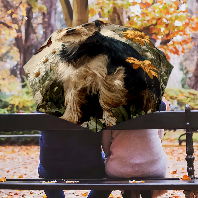 Retro Yorkshire Terrier Pattern, Automatic Folding Umbrella, Portable and Foldable Design, 8 Ribs, a Christmas or Birthday Gift.