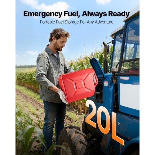 VEVOR Metal Fuel Container, 20 L, Fuel Jerry Can with Spout and Comfort Handle, 6 L/min Max Flow Rate