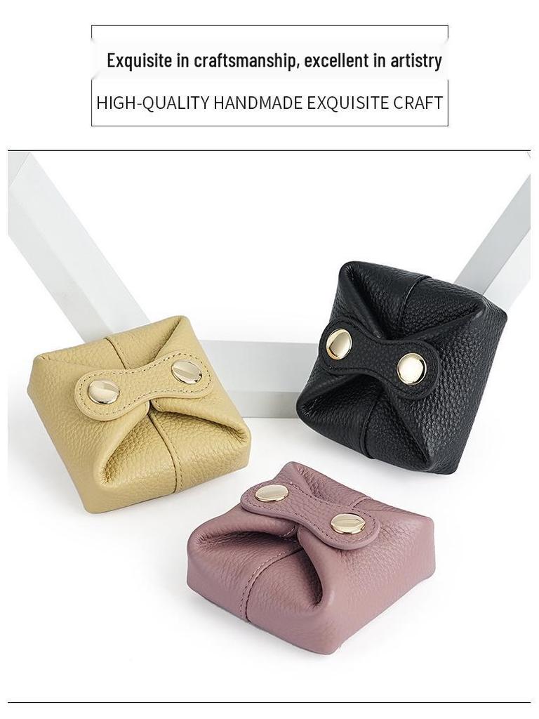 Urocza japońska i koreańska mini portmonetka ze skóry bydlęcej na monety, słuchawki, szminkę i klucze