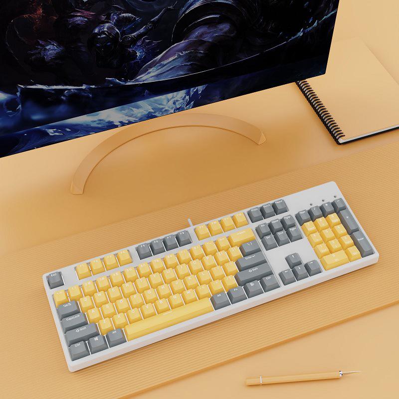Hot-Swappable 104-Key Mechanical Gaming Keyboard for Girls, Wired, Blue/Black/Brown/Red Switches, Dual-Color Design
