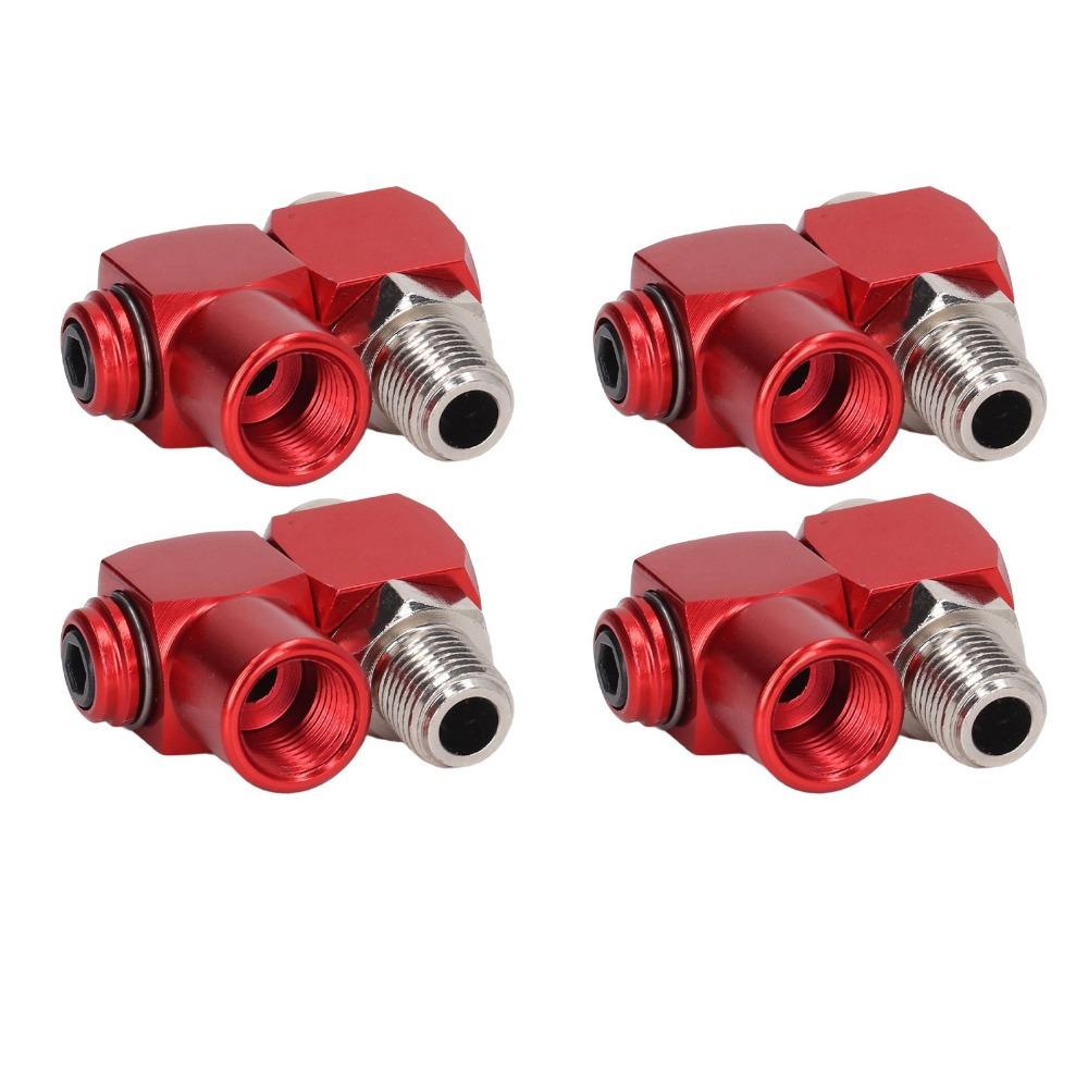 4 PCS 1/4 Inch Size Swivel Air Hose Connector NPT Thread Red Pneumatic Tool Adapter Aluminum 360 Degree Rotation