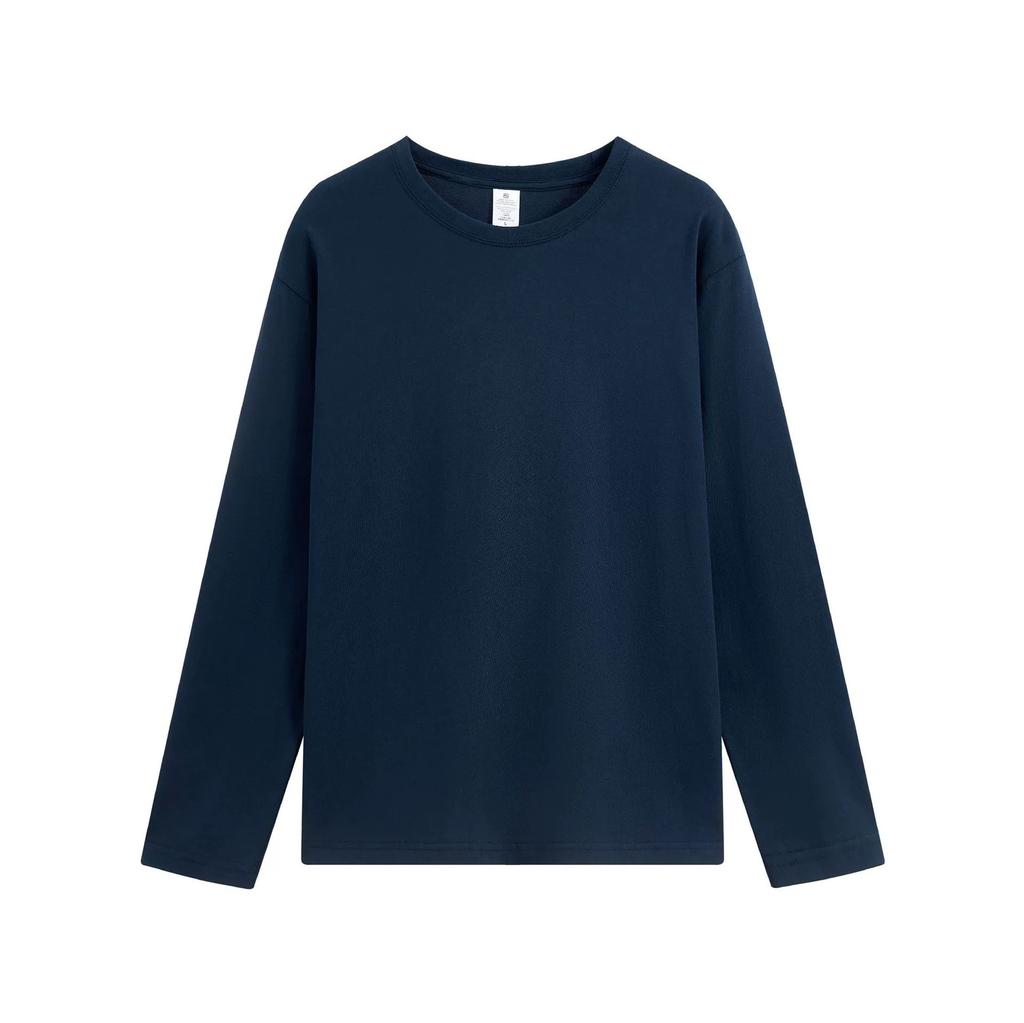 Minimalist Fashion Base Layer Women's Autumn Long-Sleeve Pure Cotton Straight-Shoulder T-Shirt Men's Crew Neck Solid Color Basic Couple's Sweatshirt