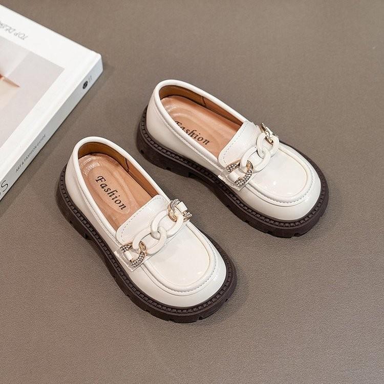 Girls British style leather shoes Spring and Autumn 2025 new black foreign style little girl loafers soft sole children's beanie shoes