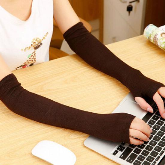 Fashion Women Lady Knitted Long Fingerless Gloves Wrist Arm Hand Warmer Winter