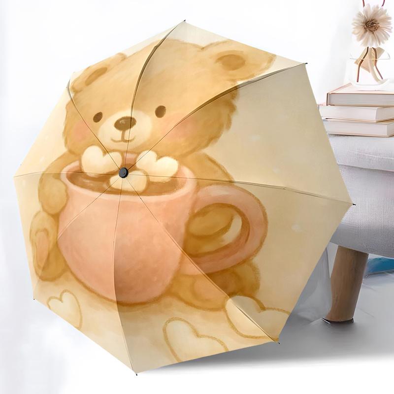1pc Bear Hot ChocolateAutomatic Open/close Umbrella, 8-Rib Sturdy Structure, Portable Travel Umbrella, Parties, Everyday Usec06