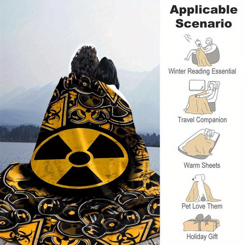 1pc Radiation Symbol Printing Lightweight Flannel Blanket, Comfortable and Warm Blanket, for Camping Sofa Bed and Couch Office, Gift