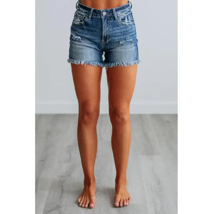 2026 Summer New Ripped Denim Shorts for Women, Casual Simple Pants S синий