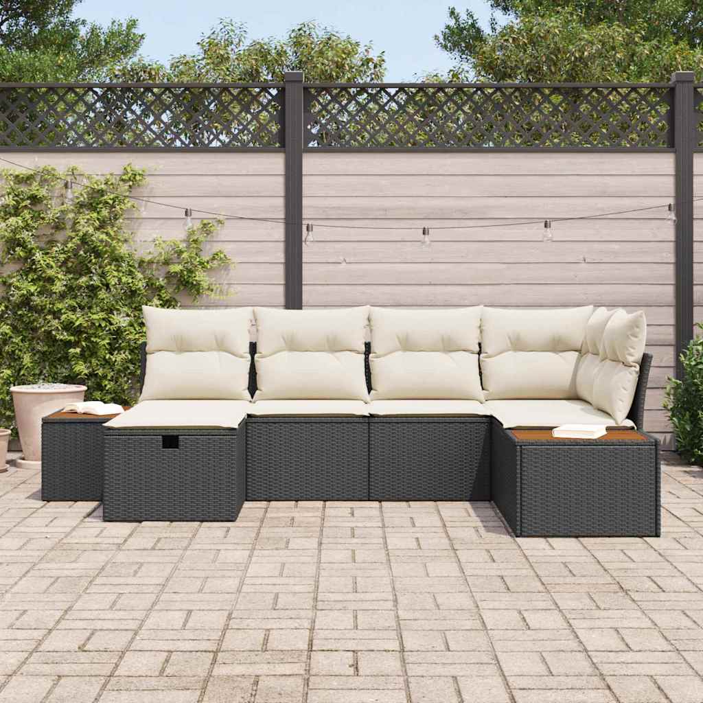 Garden Sofa Set with Cushions and Storage Black Poly Rattan