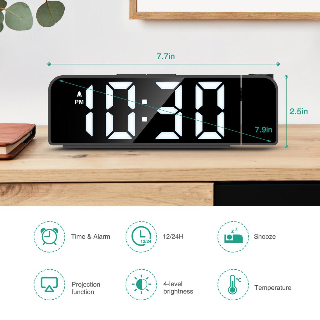 ORIA Projection Alarm Clock Newest Alarm Clock Bedside LED Digital Clock with Temperature Display Clock for Bedroom Living Room