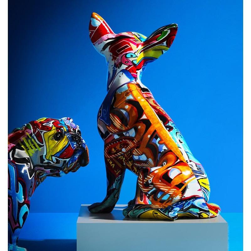 Chihuahua Dog Creative Colorful  Statue Figurine Resin Sculpture Home Office Bar Store Decoration Ornament Crafts
