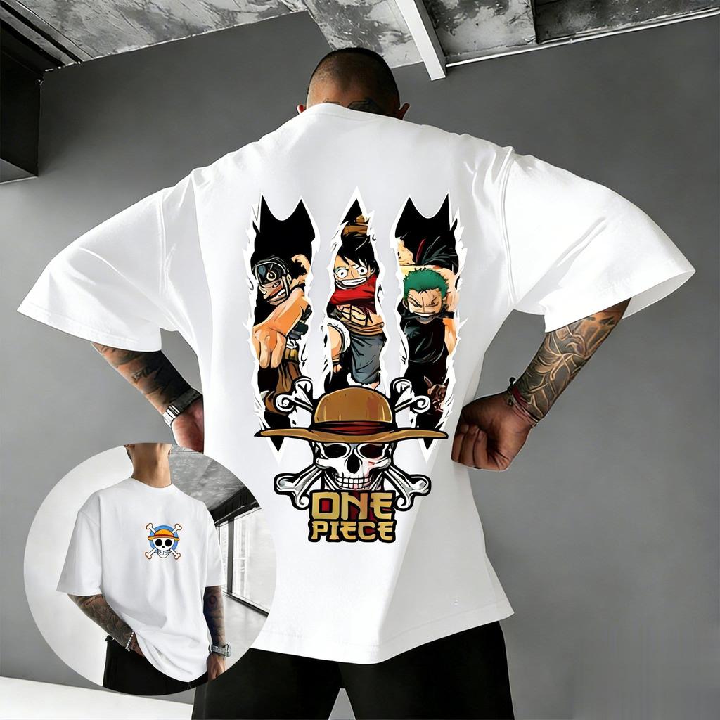 One Piece Character Luffy Zoro and Sanjis Anime Print Shortsleeved Tshirt Street Casual Cotton Top with A Y2K Style