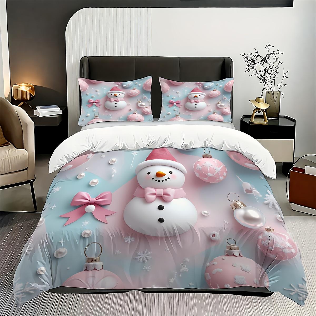 

3Pcs Cute Christmas Snowman Bedding Set Christmas Ball Snowman Snowflakes Pattern Duvet Cover Set (1*Duvet Cover + 2*Pillowcase) Duvet Cover Set&EU Single(135x200cm)