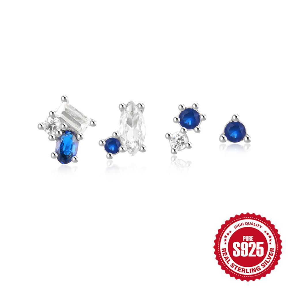 Klassische S925 Sterlingsilber Farbige Geometrische Edelsteine Stern Mond Saturn Opal Mode Vielseitiges 4er Set Ohrstecker