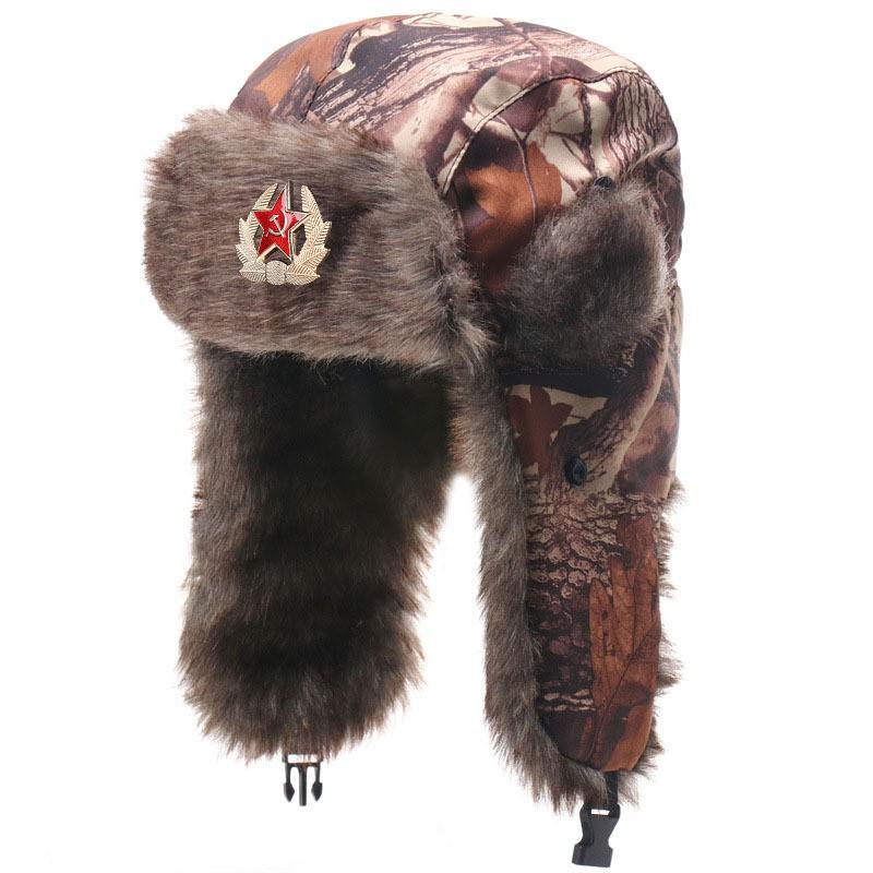 Winter Warm Military-Style Beanie Hat With Ear Flaps Outdoor Windproof Cap Men Women Forest Camo