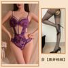 Purple Erotic Underwear, Sexy Lace Hollowed-out Suspenders Show Large Perspective, Free Backless Pajamas, Pure Desire Set