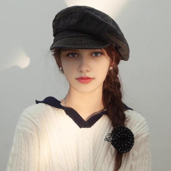 Women's Newsboy Protection Cap Visor Beret Denim Cabbie Cap for Spring