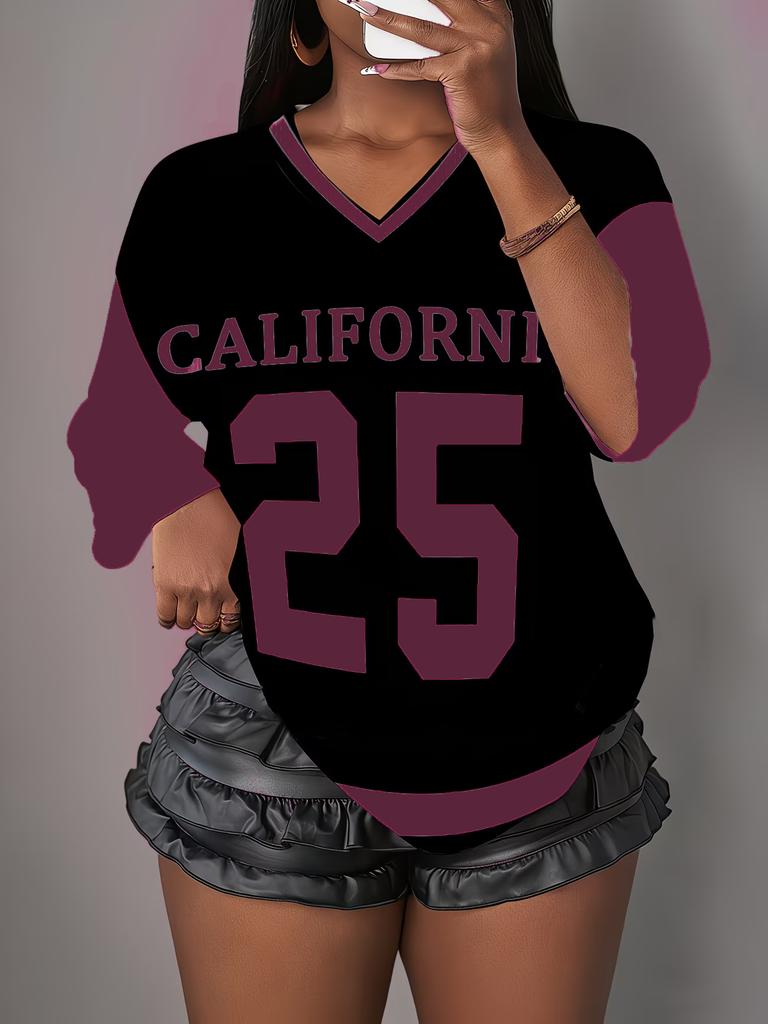 V-neck Street Style Top, Fashionable Party T-shirt, Loose and Breathable Short-sleeved Summer Casual T-shirt for Women.