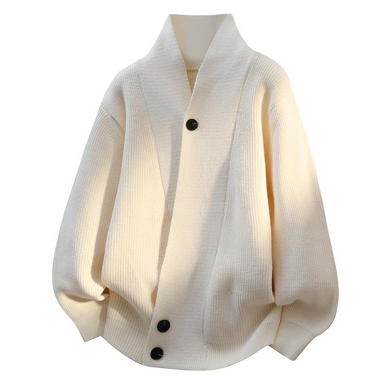 

Vintage Style Men s Autumn/Winter Heavyweight Knit Cardigan Sweater - Casual Loose Fit 4XL білий