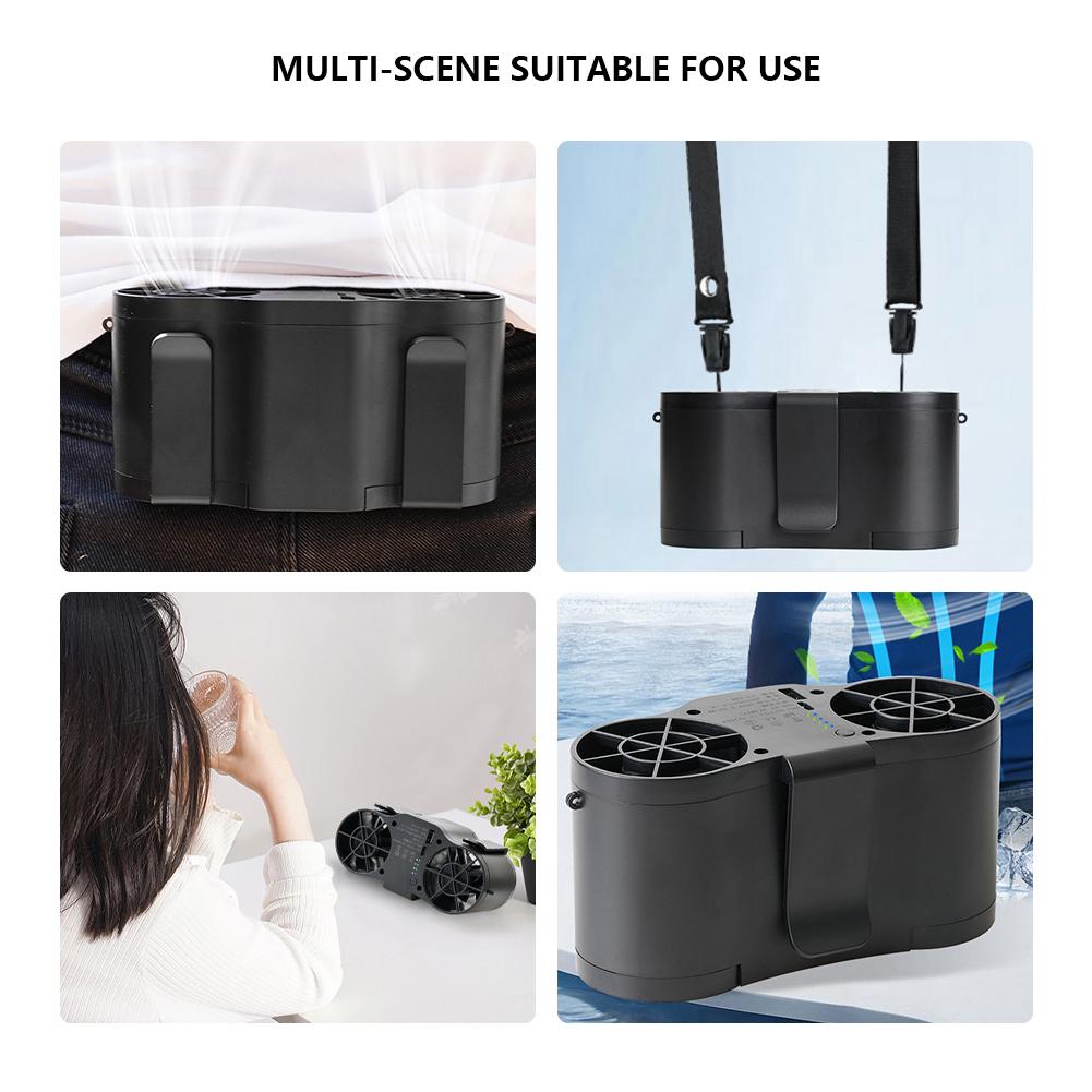 

Portable Hanging Neck Fan Cooling Waist Fan Dual Air Outlet 20000mAh Electric Fan Cooler Strong Airflow Rechargeable for Outdoor