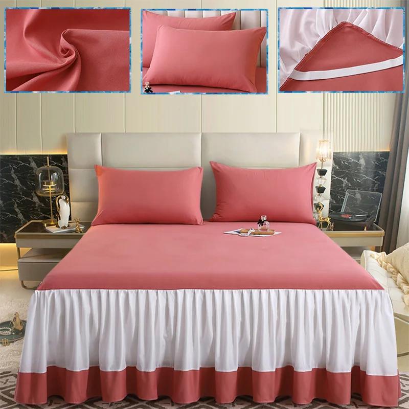 3 Pcs Solid Color Bedspread on The Bed Home Knit Dust-proof Smooth Cotton Bed Cover for Queen/King Size Bed