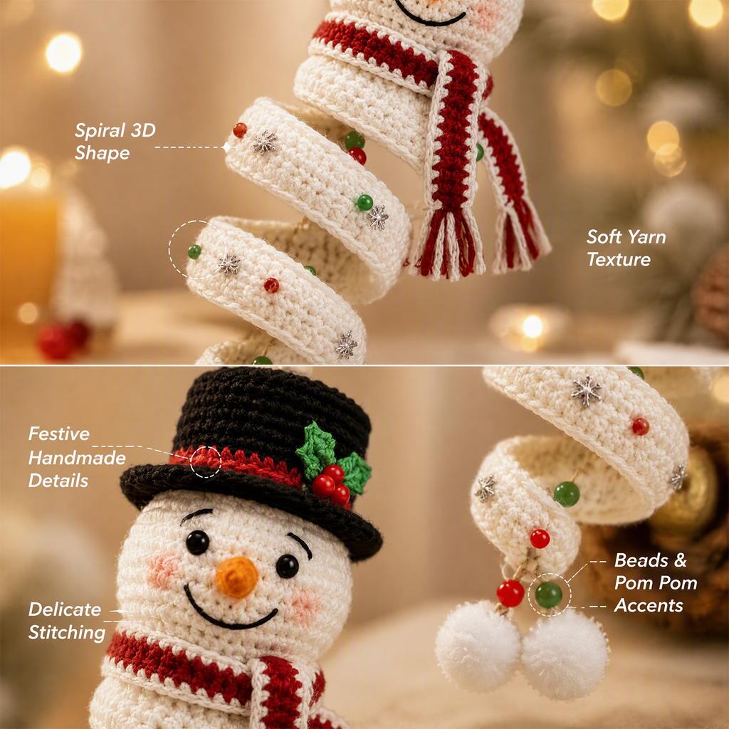 DIY Crochet for SNOWMAN Spiral Ornament Kit with Yarn and Crochet Hook 3D Christmas Hanging Ornament Set Soft Yarn Craft Set