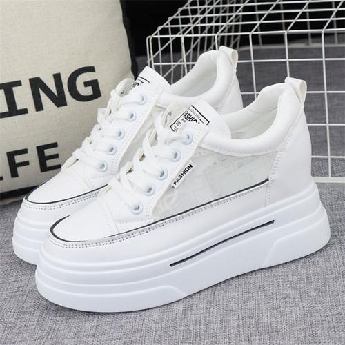 fashion 8CM Hidden Heels White Platform Wedges Sneakers Women Shoes High Top PU Leather Tenis Feminino Casual Basket Femme