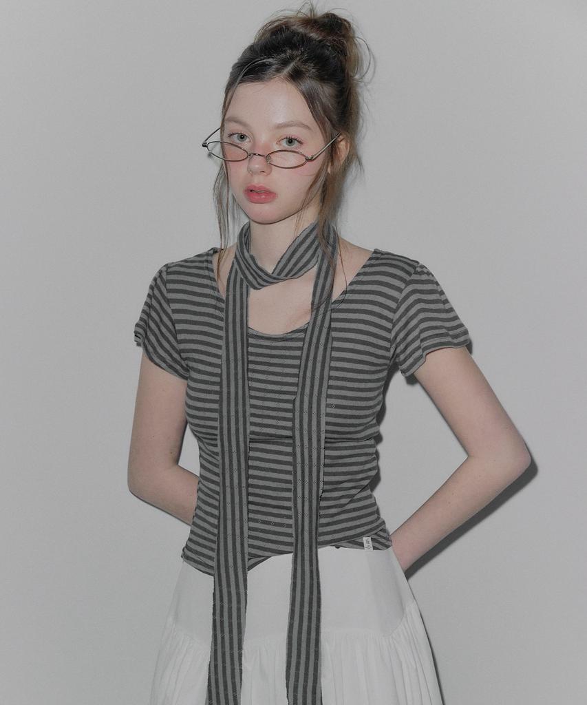 Teuwi Deaden Stripe Jacquard Short Sleeve T-Shirt (Strap Set)
