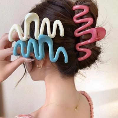 Hair Claw Macaron Color Series Large Gripping Hair Claw Wave Shape Glossy Back Head Shark Hair Claw Hair