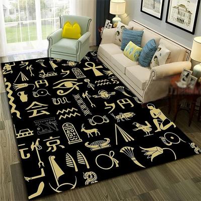 3D Egyptian Pharaoh Hieroglyphics Carpet Rug for Home Living Room Bedroom Sofa Doormat Decor,kids Area Rug Non-slip Floor Mat