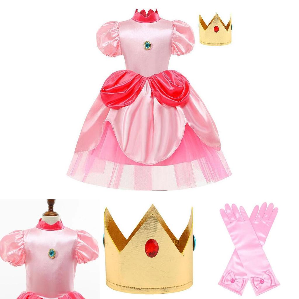 Rozkošný kostým šatů princezny Peach pro děti Ideální na Halloween a hraní rolí