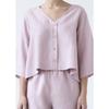 Lniany Rozkloszowany Top Damski Luźna Casualowa Bluzka Rękaw 3/4 Koszula Oversize
