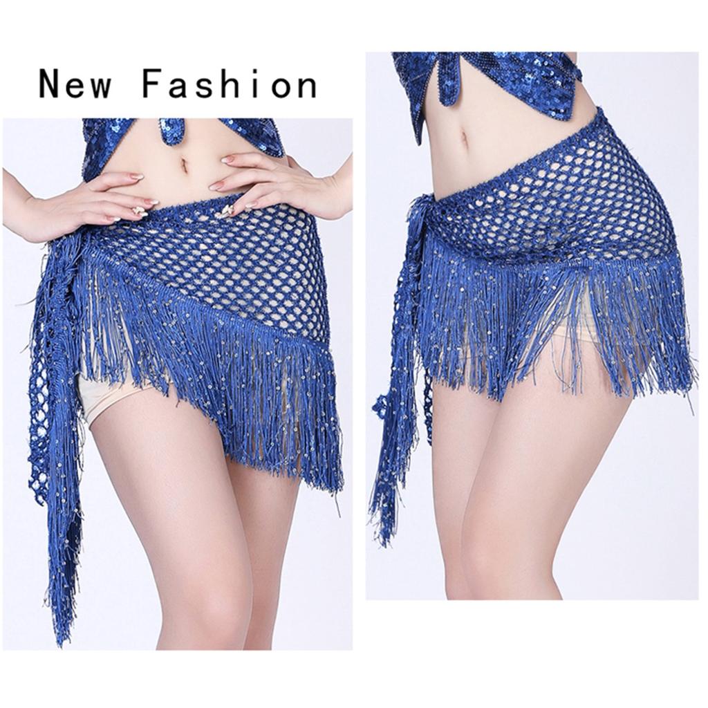 Practice Dance Hip Scarf For Women Mesh Dangling Belly Dance Belt Hip Skirt Scarf Tassels Bling Sequins Wrap