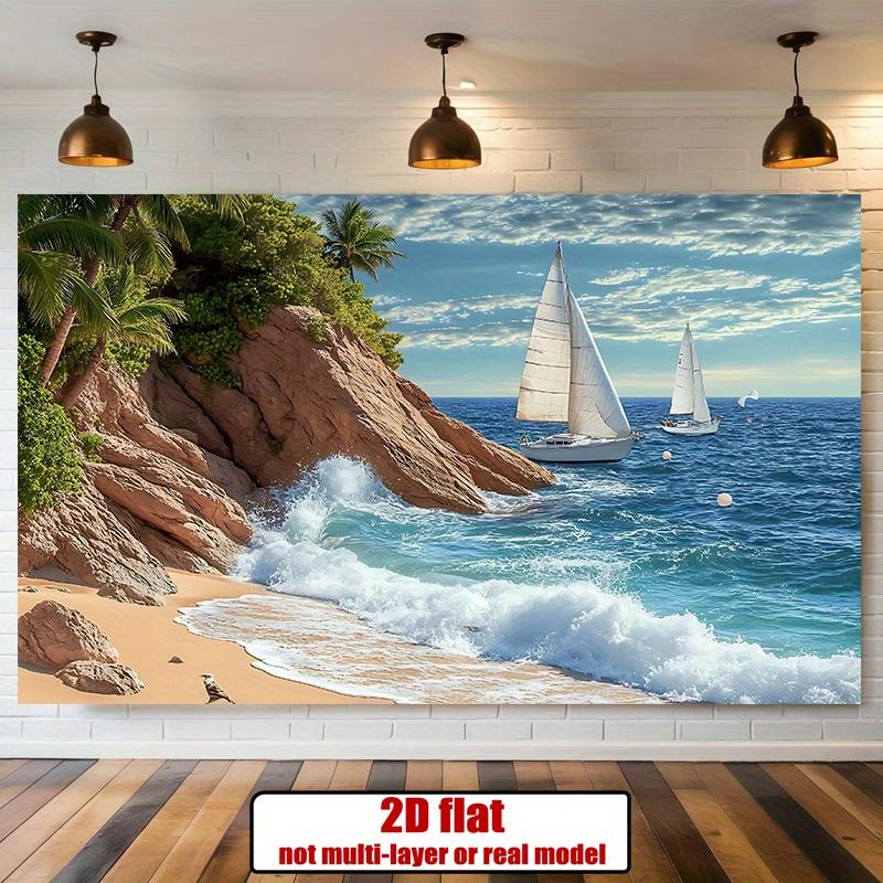 2D plane 1 tropical beach party banner with palm trees attached 100x150cm